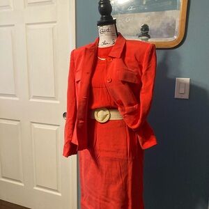 Jones New York Silk Bright Coral 3 Piece Set-Jacket, Blouse & Skirt